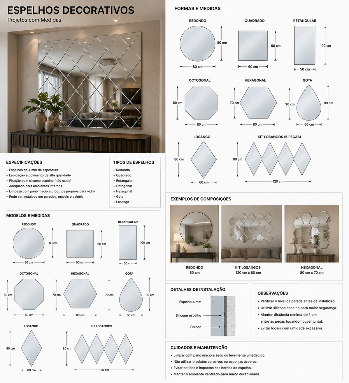Espelho decorativo com LED