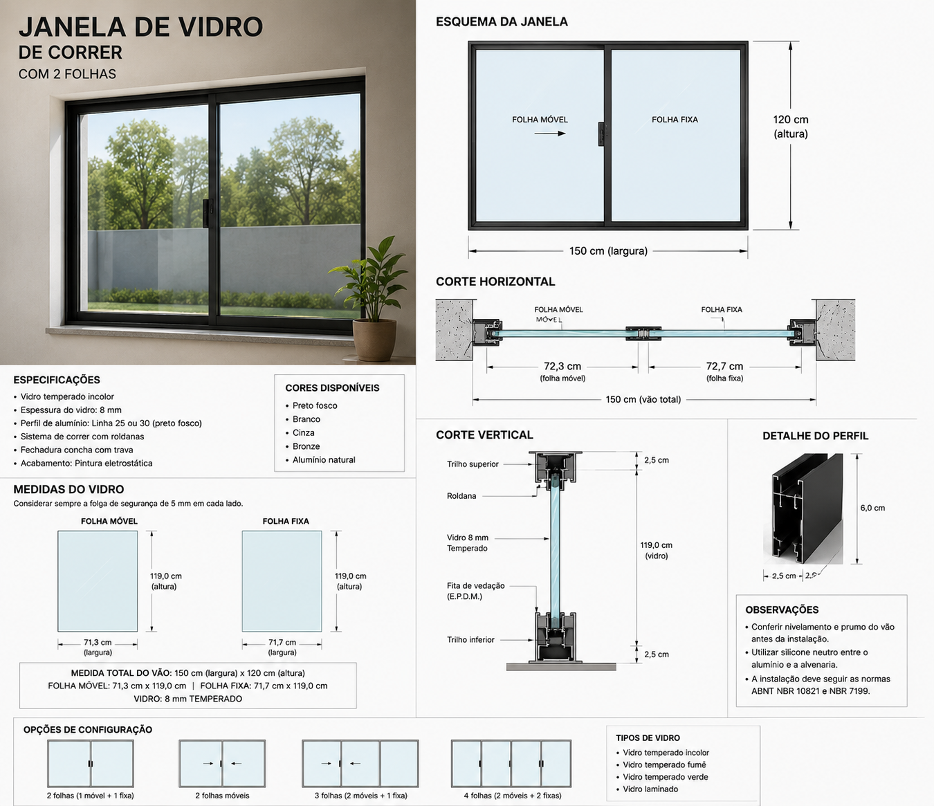 Janela de alumínio 2 folhas